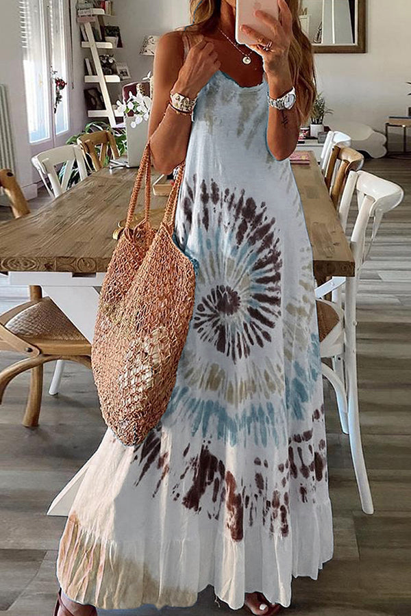 Breath of Fresh Air Tie-dye Printed A-line Maxi Dress