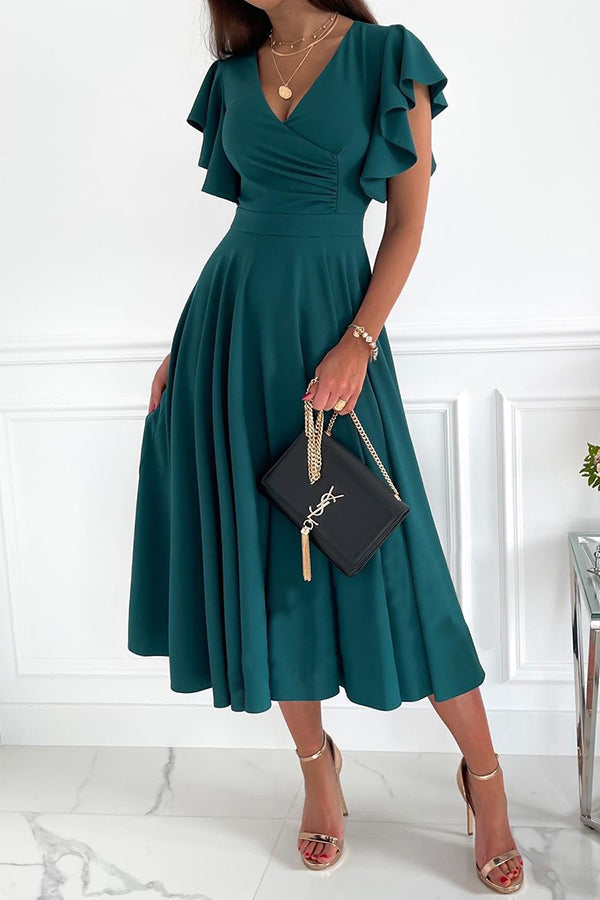 Certainly Chic Ruffle Sleeves Midi Dress