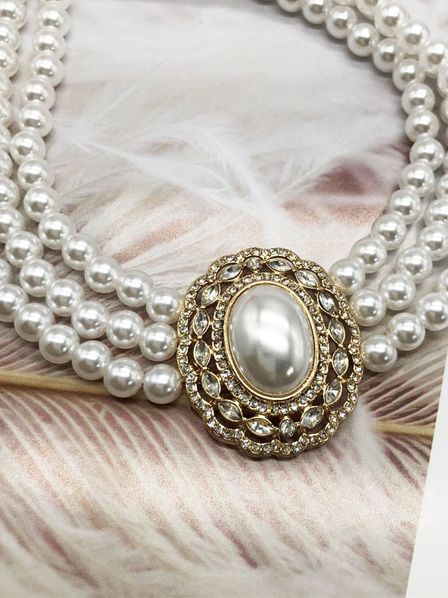 Retro Light Luxury Pearl Rhinestone Necklace MSE033124