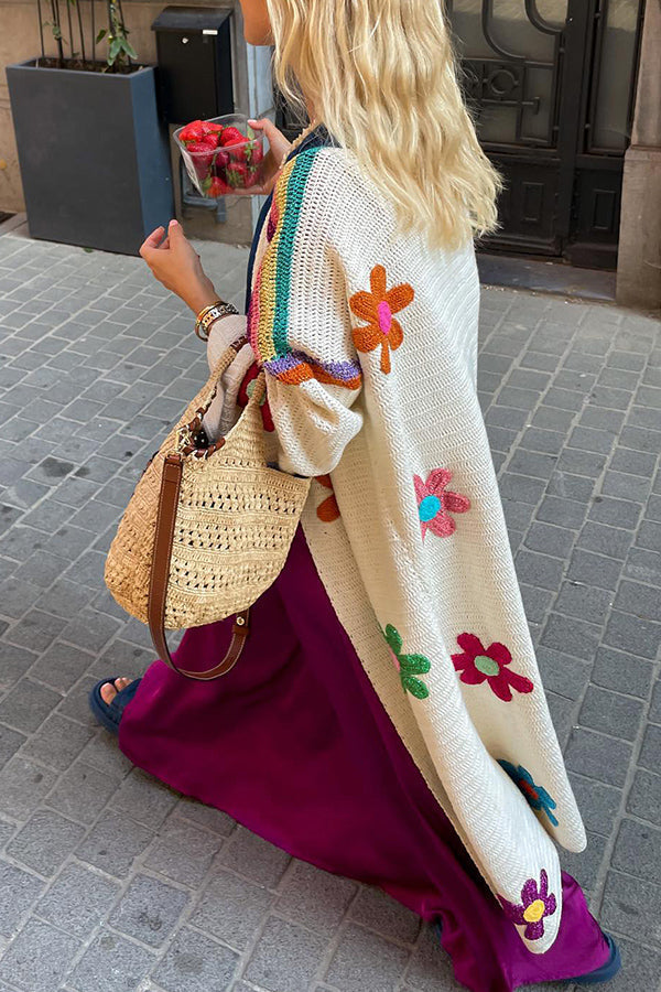 Color Block Floral Crochet Cardigan