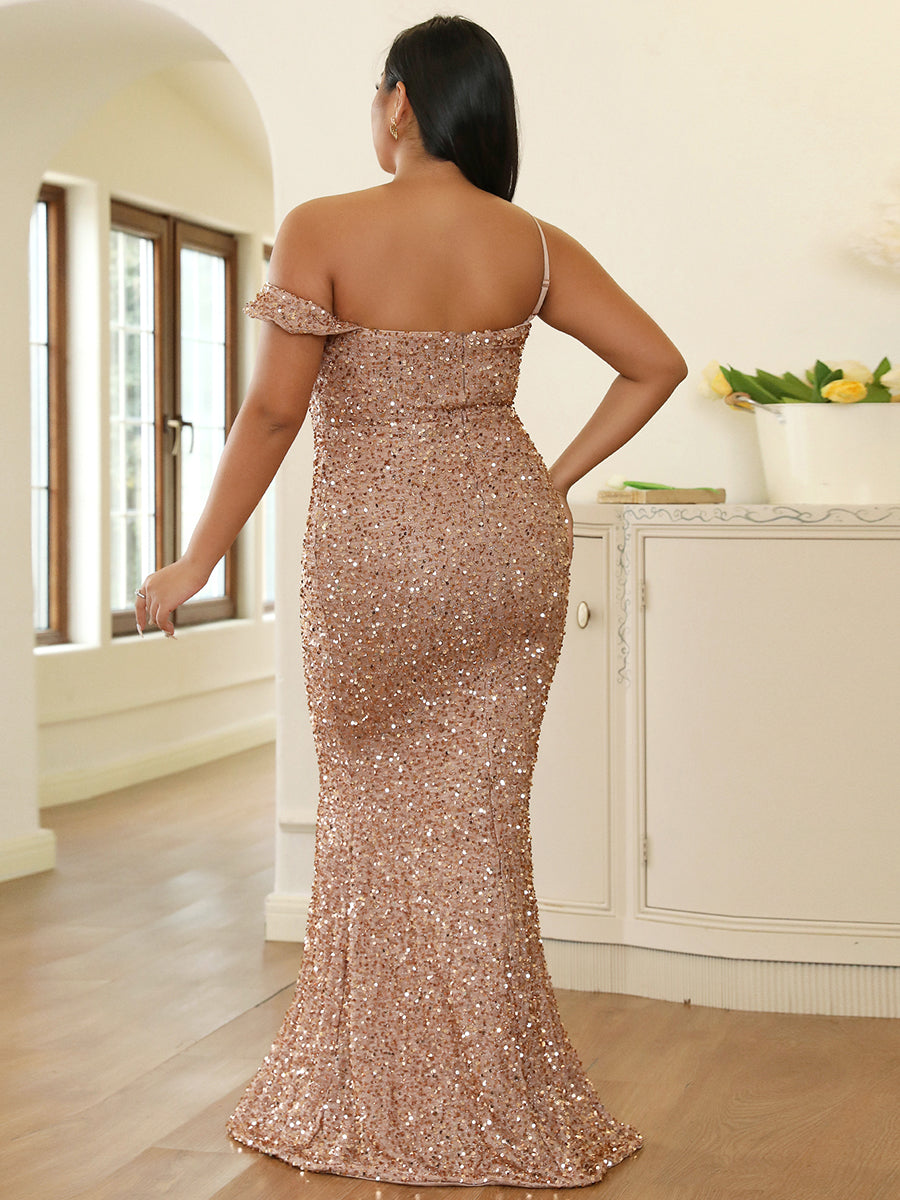 Formal Off The Shoulder Sequin Maxi Evening Dress XJ1764