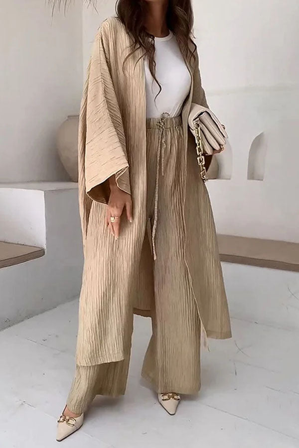 Fashion Long Slit Cardigan Casual Two-Piece Set