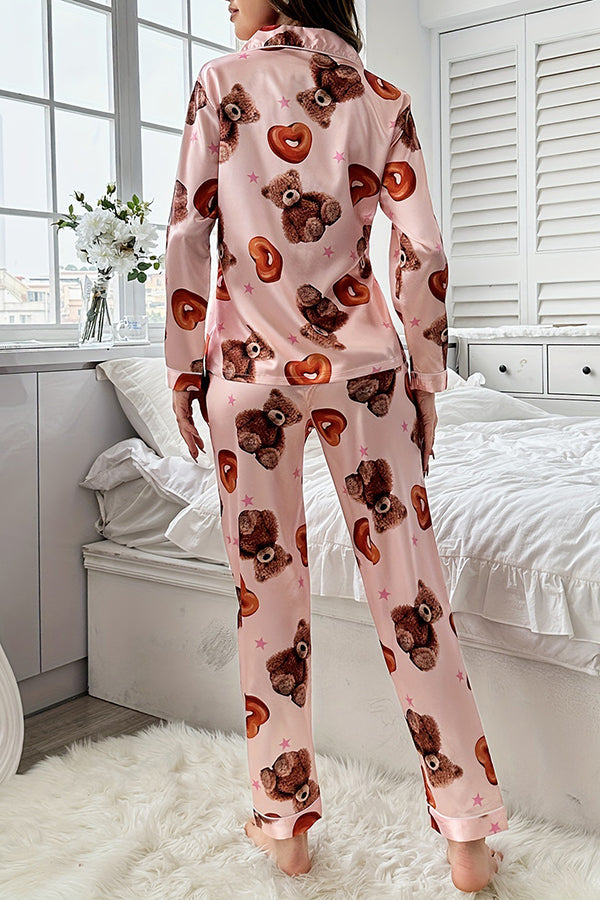 Beautifully Printed Lapel Pocket Button Lounge Pant Suit