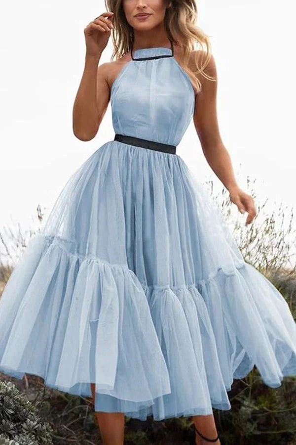 Expect The Best Tulle Halter Neck Midi Dress