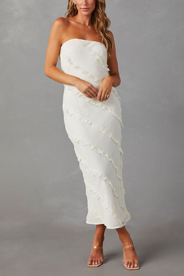 BAYLIE STRAPLESS RUFFLE STITCH MAXI DRESS