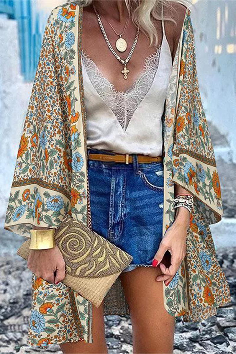 College Print Patchwork Cardigan Collar Outerwear