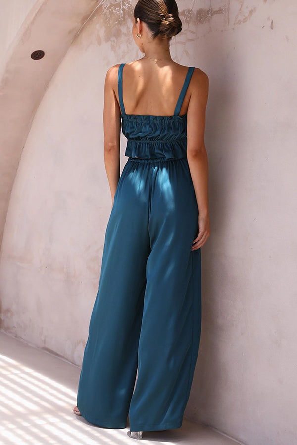 Always Sunny Satin Ruffle Elasticated Top Pant Suits