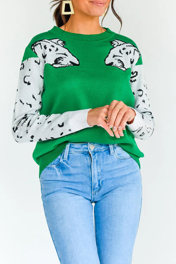 Always Spot Leopard Print Crew Neck Long Sleeve Sweater