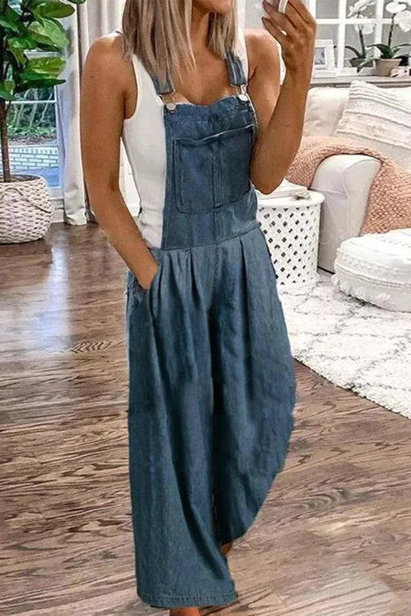 Neveah Denim Pocket Wide Leg Overall