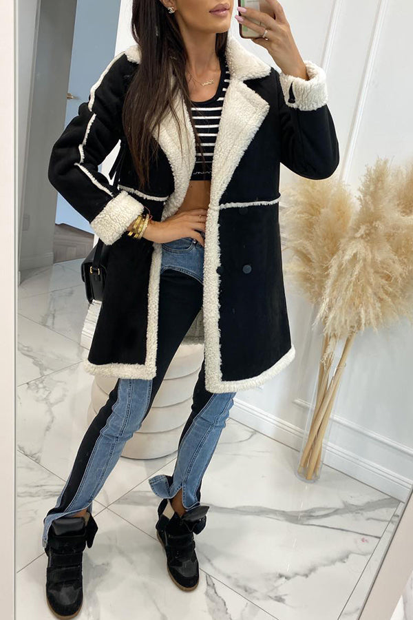 Single Breasted Multi Button Solid Color Long Sleeved Sherpa Coat