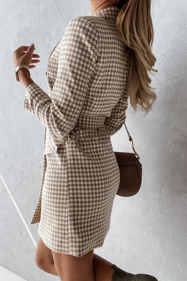 Christmas Check Belted Double Breasted Pocket Mini Dress