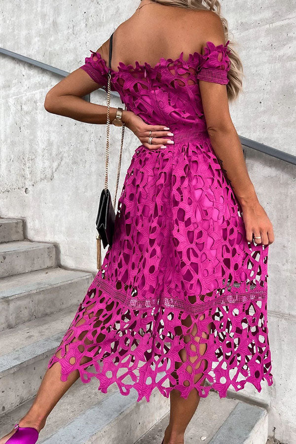 Dream Date Off Shoulder Crochet Lace Midi Dress