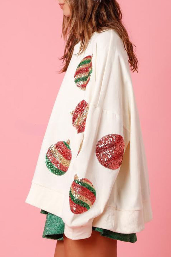 Round Neck Long Sleeve Sequin Patchwork Christmas Sweatshirt