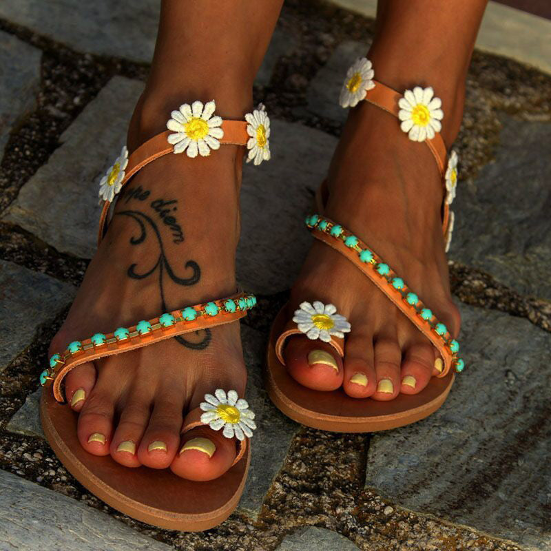 Flat Open Toe Floral Sandals