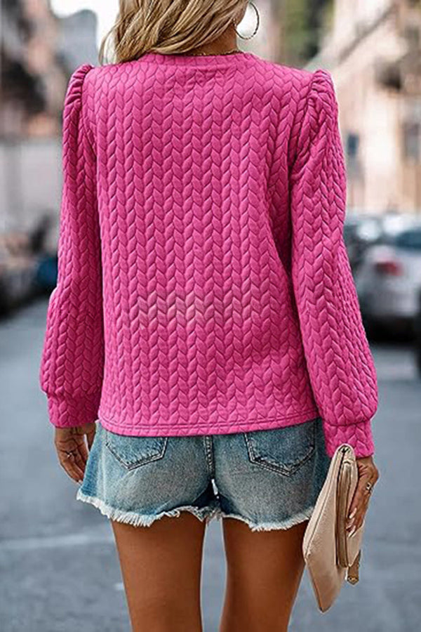 Puff Sleeve Pleated Crewneck Sweatshirt