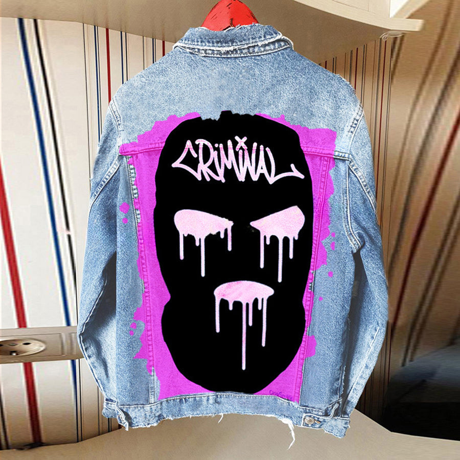 Halloween Print Long Sleeve Denim Jacket