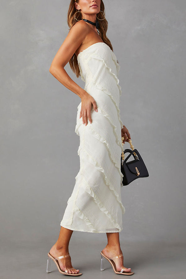 BAYLIE STRAPLESS RUFFLE STITCH MAXI DRESS