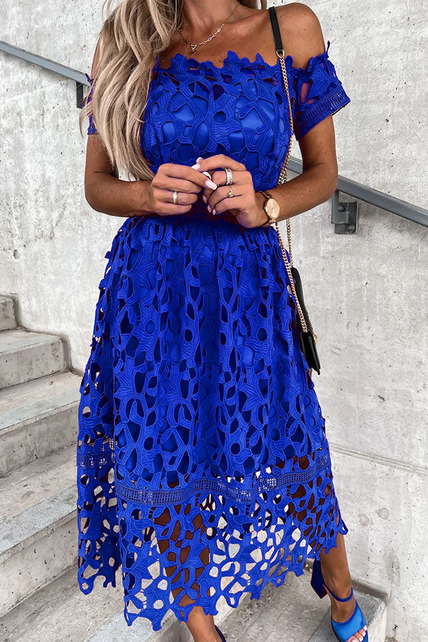 Dream Date Off Shoulder Crochet Lace Midi Dress