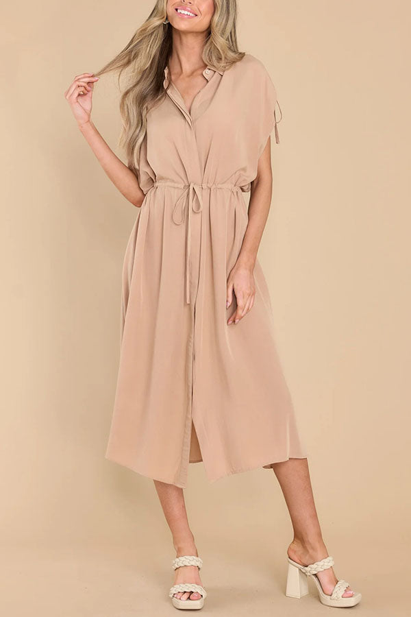 My Favorite Moments Pocketed Ruched Adjustable Waist Midi Dress