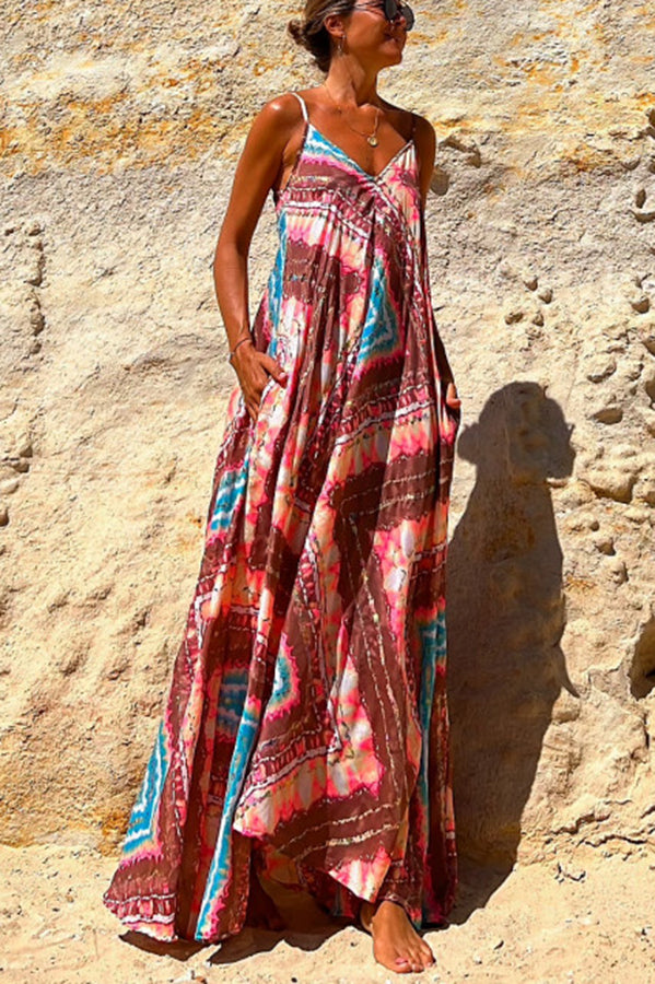 Beautiful Destination Tie-dye Print Pocketed A-line Maxi Dress