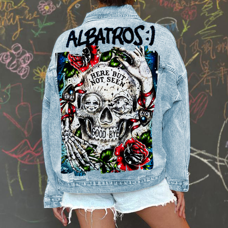 Halloween Print Long Sleeve Denim Jacket