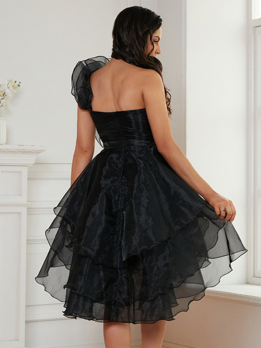 Irregular Ruffles Black Homecoming Dress JMH3038