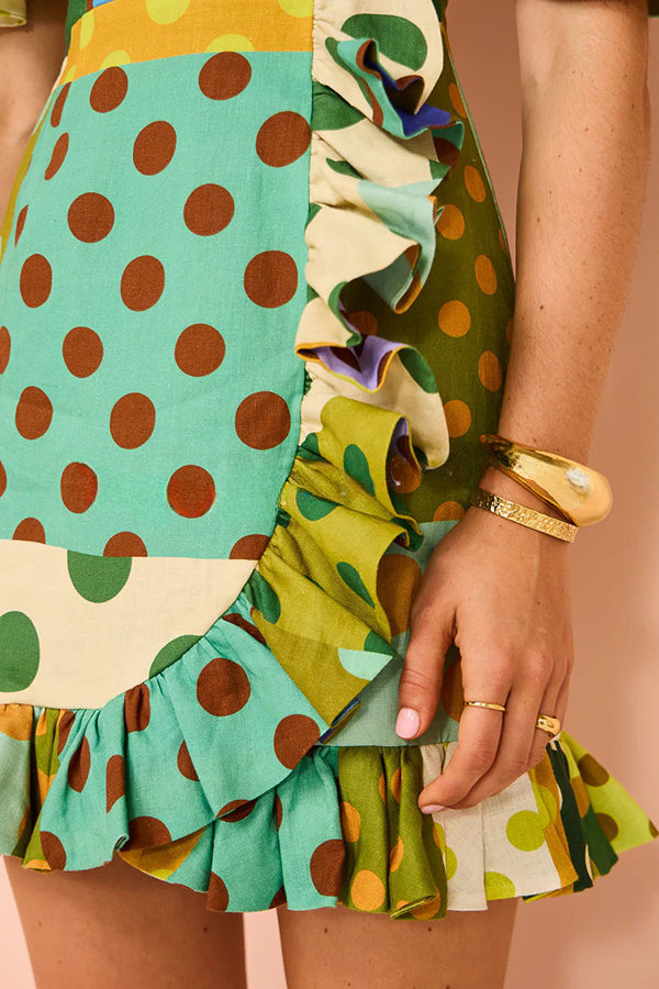 Chic Color Block Dot Print Invisible Zipper Strap Mini Dress