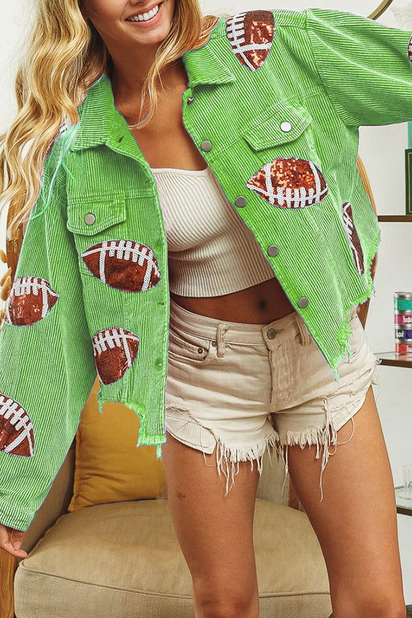 Game Day Rugby Sequined Single Breasted Fringed Jacket