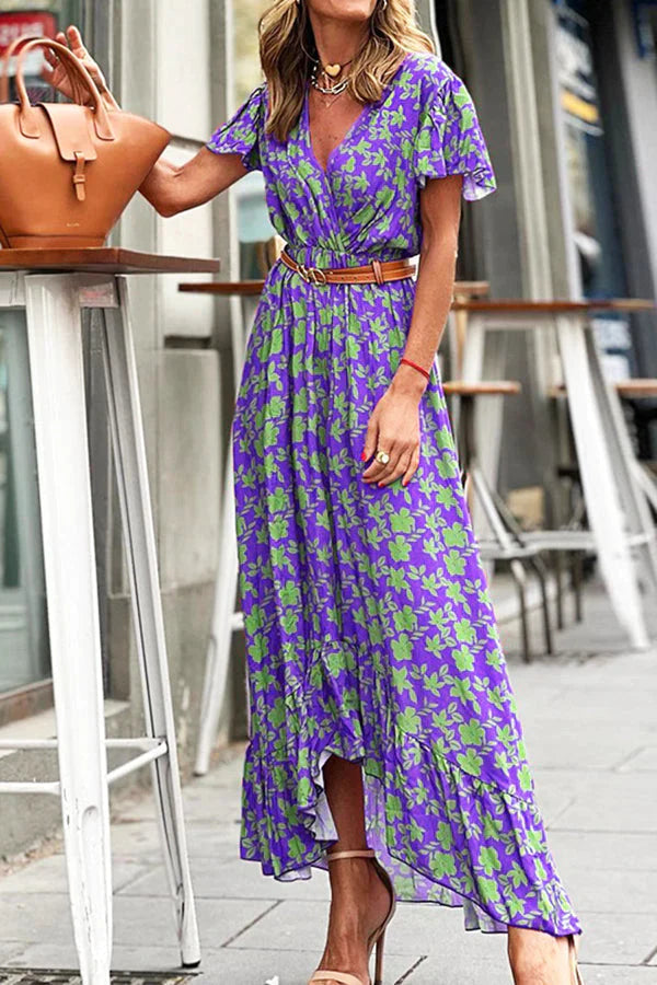 Joyful Living Floral Ruffle High Low Midi Dress