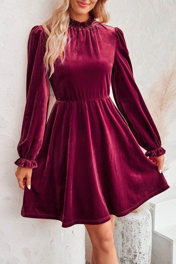 Turtleneck Long Sleeve Velvet Mini Dress