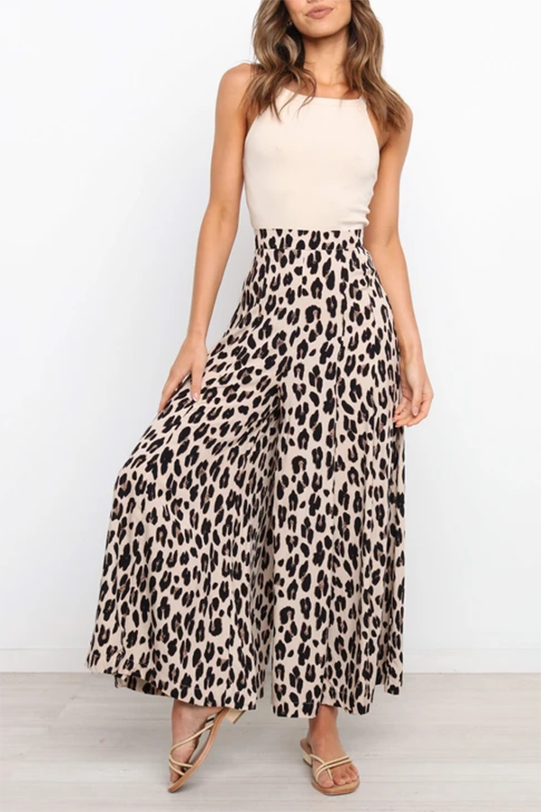 High Rise Leopard Wide Leg Pants