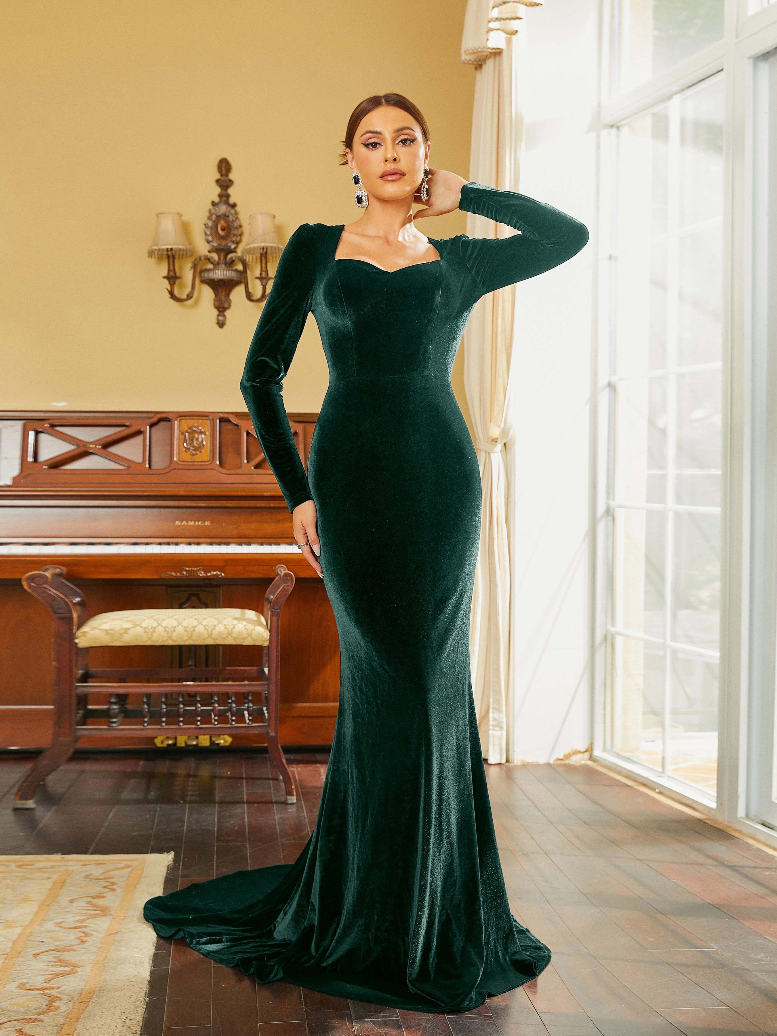 Mermaid Sweetheart Velvet Maxi Black Evening Dress RJ10298