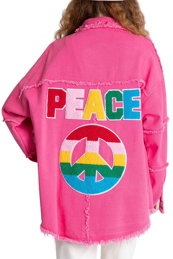 Anti War Graphic Button Pocket Long Sleeve Coat