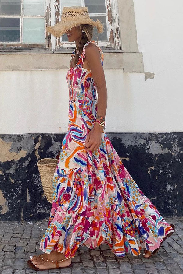 Timeless Beauty Printed Smocked Vacation Maxi Dress