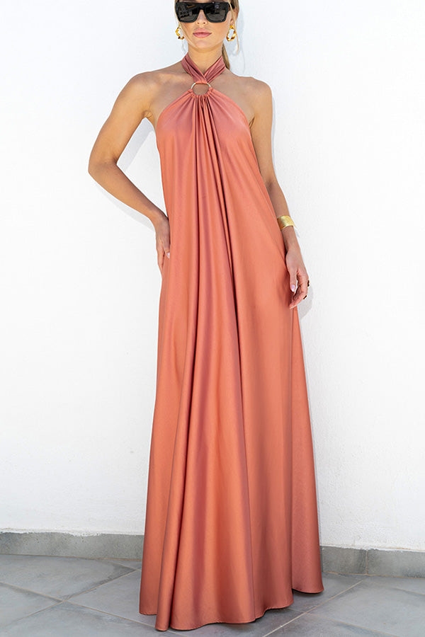 Classy and Fabulous Satin Halter Backless Maxi Dress