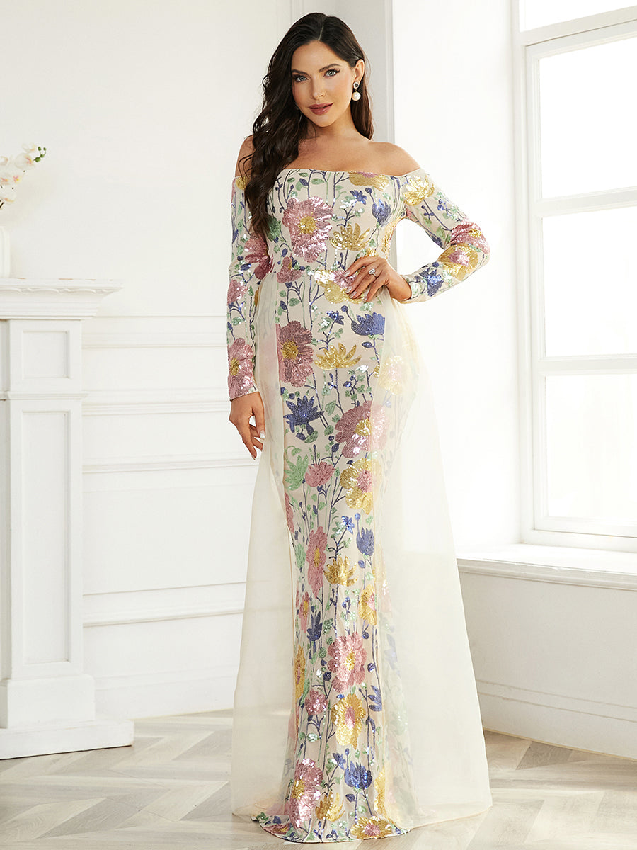 Off Shoulder Multicolor Draped Formal Evening Gown XJ1976