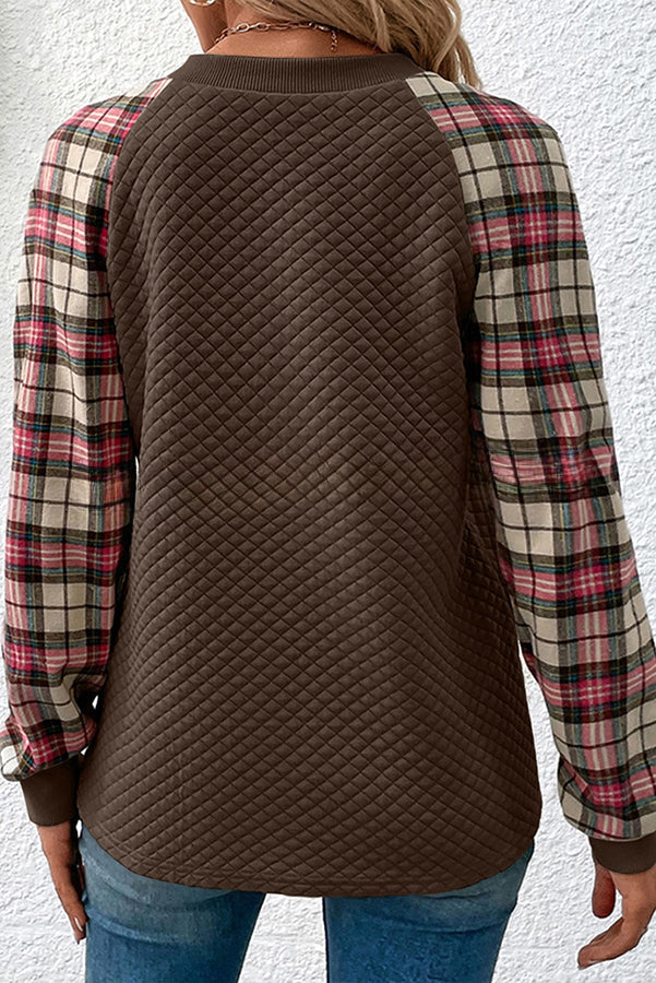 Shein Lune Plaid Long Sleeved Button Down Sweatshirt