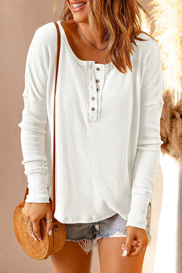 So Much More Button Waffle Knit Top