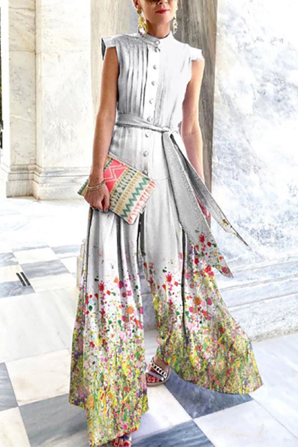 Perfect Style Fashion Art Print Wide Leg Jumpsuit