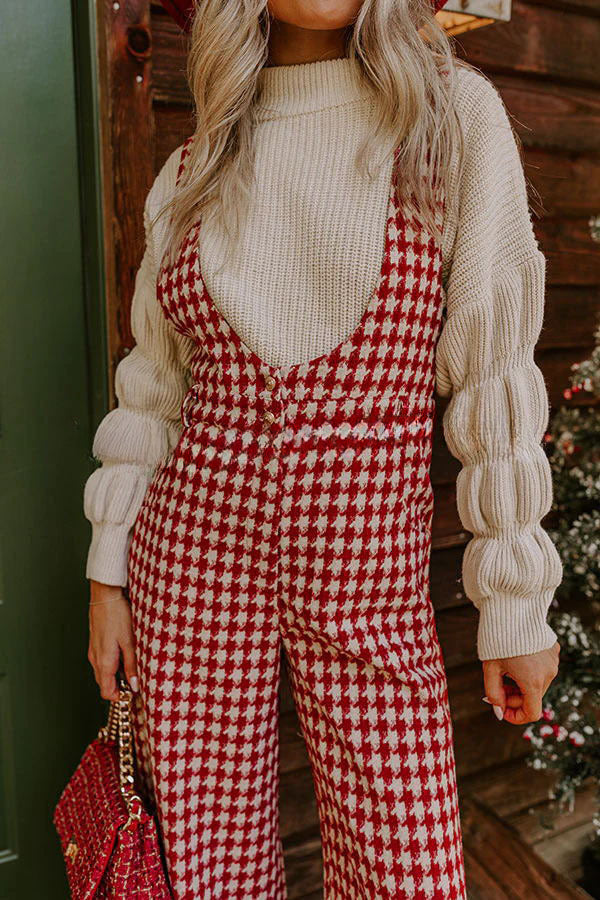 Dreaming of Soho Houndstooth Front Pocket Wide Leg Jumpsuit