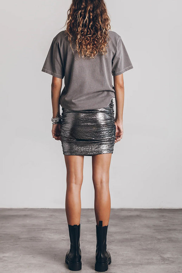 The Perfect Match Glitter Fabric Ruched Elastic Waist Mini Skirt