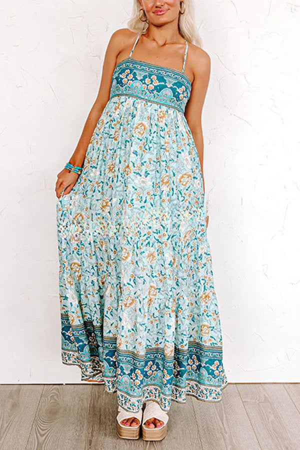 Sunny Day Darling Boho Printed Back Adjustable Tie Maxi Dress