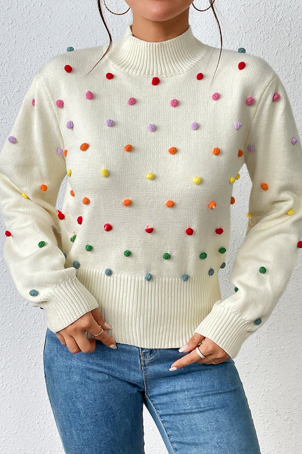 Karla Colorful Thread Ball Patchwork Crew Neck Pullover Sweater