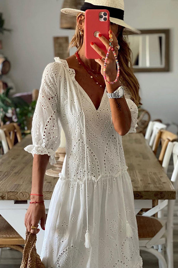 Lovey Dovey Crochet Lace Midi Dress