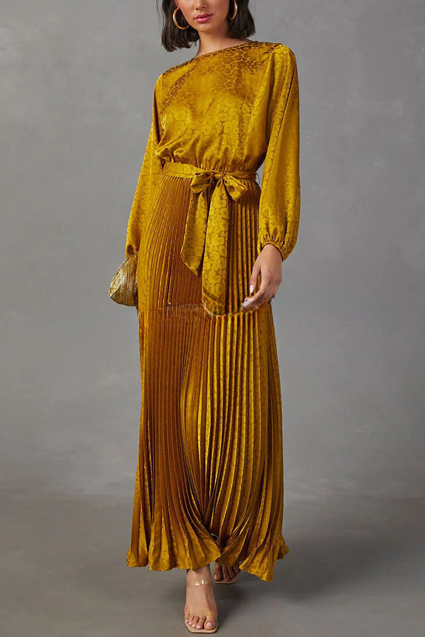 Look Like Fairytale Satin Kimono Sleeve Belt Pleated Maxi Dress