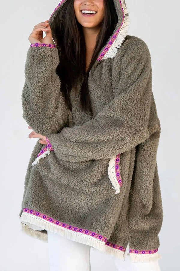 My Treasure Lace Trim Pocket Oversized Blanket Hoodie