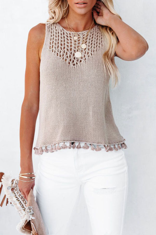 Solid Color Sexy Hollow Fringed Sweater