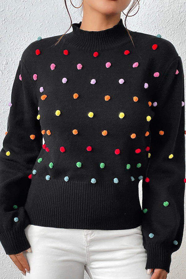 Karla Colorful Thread Ball Patchwork Crew Neck Pullover Sweater