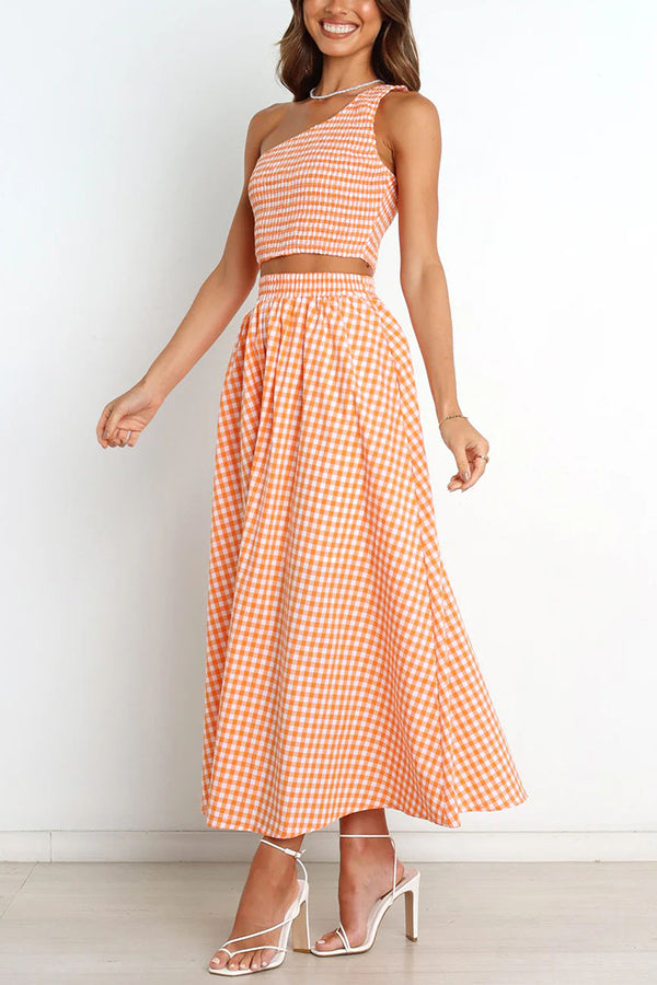 Slice of Sunshine Plaid Smocked Top and Pocketed Midi Dress