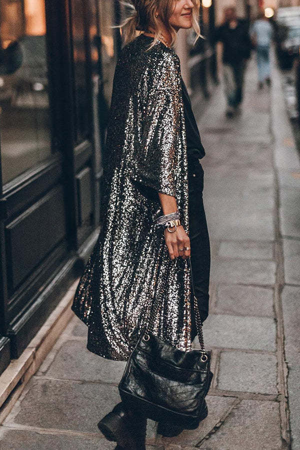 Disco Glamour Sequin Bell Sleeve Kimono